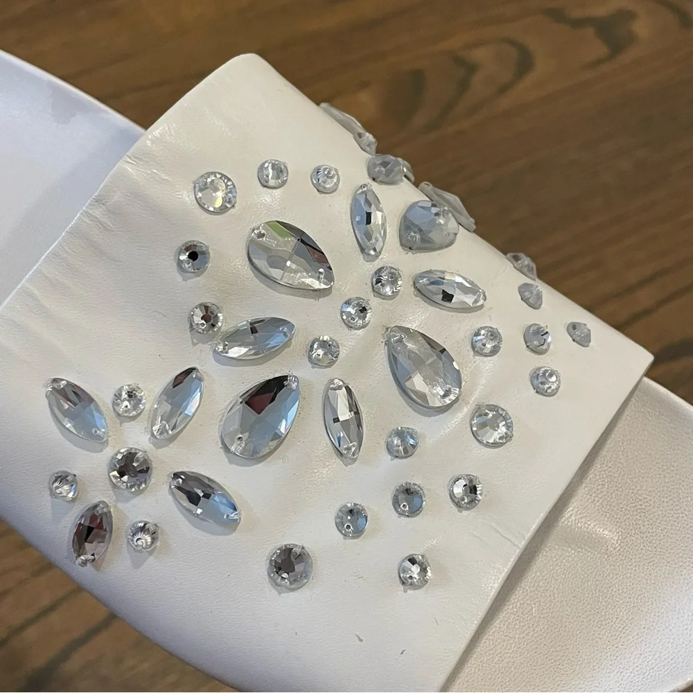 Tory Burch Brae Slides Silver Embellishment Napa Leather Women’s 8.5